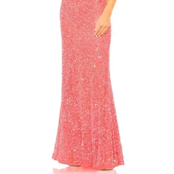 Mac Duggal Watermelon Pink One-Shoulder Sequin Trumpet Gown